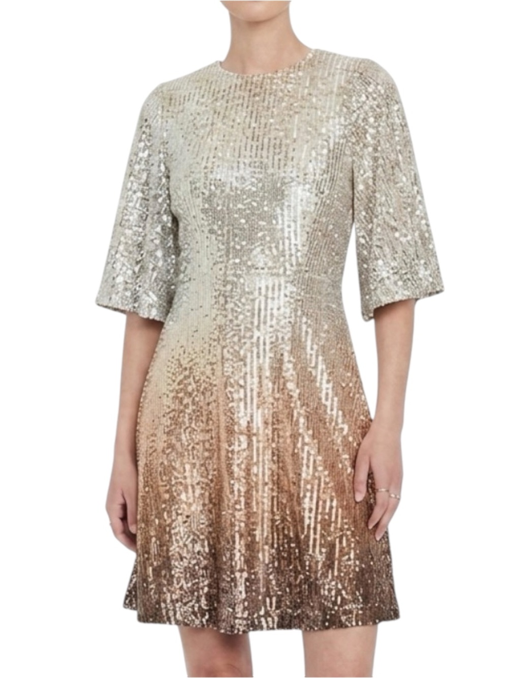 Old Navy Silver to Bronze Warm Ombre Sequin Mini Dress Size Large